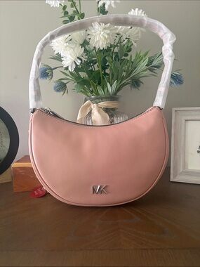 Michael Kors Blush Pink Crescent Shoulder Bag with Silver MK Hardware